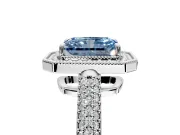 Milgrain Halo Engagement Ring Setting for Fancy Blue Radiant Cut Center with Three-Sided Pave Band and Prong Head in Sterling Silver