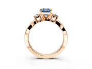 3 Stone Engagement Ring Setting for Fancy Blue Emerald Cut Center with Pave Twist Band and Prong Head in Rose Gold