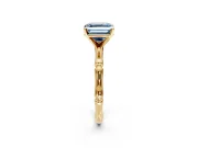 Solitaire Engagement Ring Setting for Fancy Blue Asscher Cut Center with Bamboo Band and Prong Head in Yellow Gold