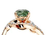 Solitaire Engagement Ring Setting for Fancy Green Cushion Cut Center with Filigree Band and Prong Head in Rose Gold