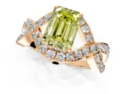 Halo Engagement Ring Setting for Fancy Yellow Emerald Cut Center with Pave Infinity Twist Band and Prong Head in Rose Gold
