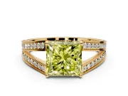 Split Shank Engagement Ring Setting for Fancy Yellow Princess Cut Center with Pave Split Shank and Prong Head in Yellow Gold
