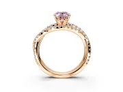 Solitaire Engagement Ring Setting for Fancy Pink Oval Center with Woven 3-Strand Pave Band and Prong Head in Rose Gold