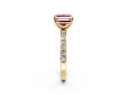 Solitaire Engagement Ring Setting for Fancy Pink Asscher Cut Center with Round Cut Pave Band and Prong Head in Yellow Gold