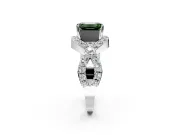Halo Engagement Ring Setting for Fancy Green Emerald Cut Center with Pave Infinity Twist Band and Prong Head in Platinum