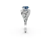 Halo Engagement Ring Setting for Fancy Blue Round Cut Center with Marquise and Pave Bypass Band and Prong Head in White Gold