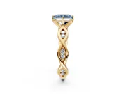 Solitaire Engagement Ring Setting for Fancy Blue Radiant Cut Center with Accented Twist Band and Leaf Prong Head in Yellow Gold