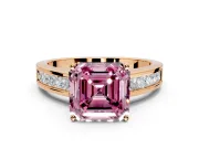 Solitaire Engagement Ring Setting for Fancy Pink Asscher Cut Center with Princess Cut Channel Band and Prong Head in Rose Gold
