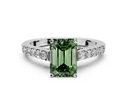 Solitaire Engagement Ring Setting for Fancy Green Emerald Cut Center with Crossover Accents and Prong Head in Sterling Silver