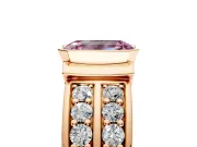 Bezel Engagement Ring Setting for Fancy Pink Emerald Cut Center with Wide Channel-Set Band and Bezel Head in Rose Gold