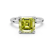Low-Set Solitaire Engagement Ring Setting for Fancy Yellow Asscher Cut Center with Thin Plain Band and Prong Head in Platinum