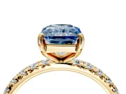Solitaire Engagement Ring Setting for Fancy Blue Radiant Cut Center with Shared-Prong Accents and Prong Head in Yellow Gold