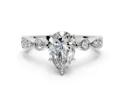 Solitaire Engagement Ring Setting for Pear-Shaped Center with Milgrain Bezel Accents and Prong Head in Sterling Silver
