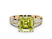 Solitaire Engagement Ring Setting for Fancy Yellow Asscher Cut Center with Princess Cut Channel Band and Prong Head in Yellow Gold