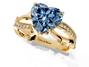 Solitaire Engagement Ring Setting for Fancy Blue Heart-Shaped Center with Pave and Plain Crossover Band and Prong Head in Yellow Gold