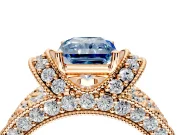 Pave Engagement Ring Setting for Fancy Blue Radiant Cut Center with Curved Accent Rows, Openwork and Prong Head in Rose Gold