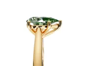 Solitaire Engagement Ring Setting for Fancy Green Pear-Shaped Center with Narrow Cathedral Band and Prong Head in Yellow Gold