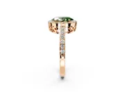 Halo Engagement Ring Setting for Fancy Green Oval Center with Heart-Shaped Openwork, Pave Band and Prong Head in Rose Gold