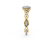 Solitaire Engagement Ring Setting for Fancy Blue Princess Cut Center with Accented Twist Band and Leaf Prong Head in Yellow Gold