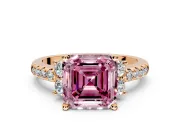 Paired Accent Engagement Ring Setting for Fancy Pink Asscher Cut Center with Pave Band and Prong Head in Rose Gold