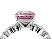 Shared-Prong Engagement Ring Setting for Fancy Pink Asscher Cut Center with Graduated Accents and Prong Head in Sterling Silver