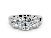 3 Stone Engagement Ring Setting for Round Cut Center with Raised Basket Heads and Prong Head in Platinum
