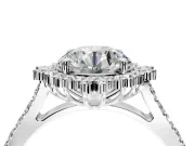 Sunburst Halo Engagement Ring Setting for Round Cut Center with Pave Band and Prong Head in Platinum
