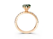 Open Basket Engagement Ring Setting for Fancy Green Heart-Shaped Center with Pave Band and Prong Head in Rose Gold