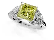 Leaf Cluster Engagement Ring Setting for Fancy Yellow Princess Cut Center with Marquise Accents and Prong Head in Platinum
