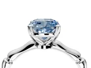Solitaire Engagement Ring Setting for Fancy Blue Cushion Cut Center with Bamboo Band and Prong Head in Platinum