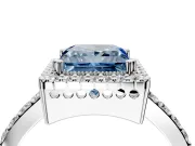 Halo Engagement Ring Setting for Fancy Blue Princess Cut Center with Inner Milgrain Border and Prong Head in Platinum