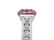 Solitaire Engagement Ring Setting for Fancy Pink Asscher Cut Center with Round Cut Channel Band and Prong Head in White Gold