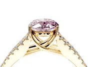 Solitaire Engagement Ring Setting for Fancy Pink Oval Center with Pave Split Shank and Prong Head in Yellow Gold