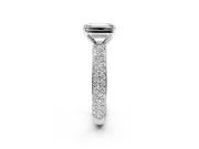 Solitaire Engagement Ring Setting for Emerald Cut Center with Domed Multi-Row Pave Band and Prong Head in Platinum
