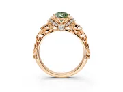Solitaire Engagement Ring Setting for Fancy Green Pear-Shaped Center with Filigree Band and Prong Head in Rose Gold