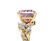 Solitaire Engagement Ring Setting for Fancy Pink Princess Cut Center with Marquise Accent Twist Band and Prong Head in Yellow Gold