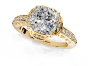 Floral Engagement Ring Setting for Cushion Cut Center with Four Accent Clusters and Prong Head in Yellow Gold