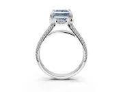 Solitaire Engagement Ring Setting for Fancy Blue Princess Cut Center with Accented Split Shank and Prong Head in Platinum