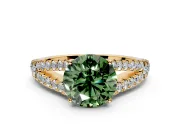 Solitaire Engagement Ring Setting for Fancy Green Round Cut Center with Pave Split Shank and Prong Head in Yellow Gold