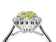 Starburst Halo Engagement Ring Setting for Fancy Yellow Cushion Cut Center with Thin Round-Wire Band and Prong Head in White Gold