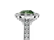 Halo Engagement Ring Setting for Fancy Green Cushion Cut Center with Milgrain Pave Band and Bezel Head in White Gold