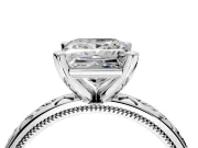 Solitaire Engagement Ring Setting for Princess Cut Center with Scrollwork Band and Prong Head in Platinum