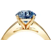 Solitaire Engagement Ring Setting for Fancy Blue Round Cut Center with Princess Cut Channel Band and Prong Head in Yellow Gold
