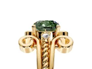 Solitaire Engagement Ring Setting for Fancy Green Cushion Cut Center with Twisted Band and Scroll Prong Head in Yellow Gold