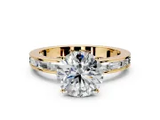 Solitaire Engagement Ring Setting for Round Cut Center with Channel Baguette Band and Prong Head in Yellow Gold
