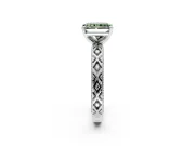 Solitaire Engagement Ring Setting for Fancy Green Radiant Cut Center with Milgrain X Pattern Band and Prong Head in Sterling Silver