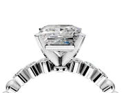 Solitaire Engagement Ring Setting for Princess Cut Center with Bezel-Dot Beaded Band and Prong Head in White Gold