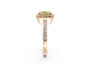 Halo Engagement Ring Setting for Fancy Yellow Asscher Cut Center with Inner Milgrain Border and Prong Head in Rose Gold