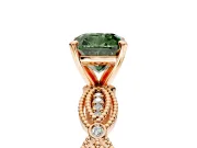 Solitaire Engagement Ring Setting for Fancy Green Cushion Cut Center with Marquise Panel Band and Prong Head in Rose Gold