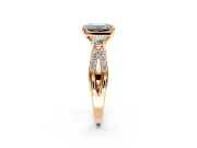 3 Stone Engagement Ring Setting for Emerald Cut Center with Pave Split Shank and Prong Head in Rose Gold